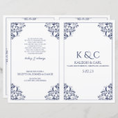 Wedding Foldover Program Booklet - Nadine (marine) (Voorkant / Achterkant)