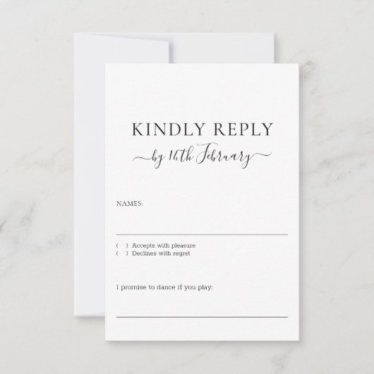 Wedding Formal Black Signature Kindly Reply RSVP Kaartje (Voorkant)