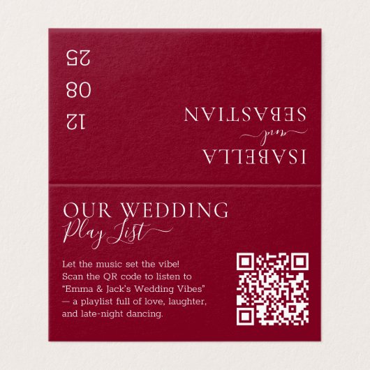 Wedding Formal Burgundy QR Code Playlist Kaart (Buitenkant ongevouwen)