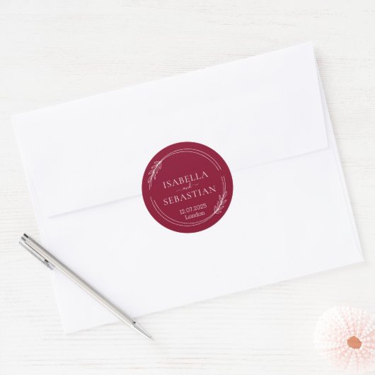 Wedding Formal Burgundy Ronde Sticker (Envelop)