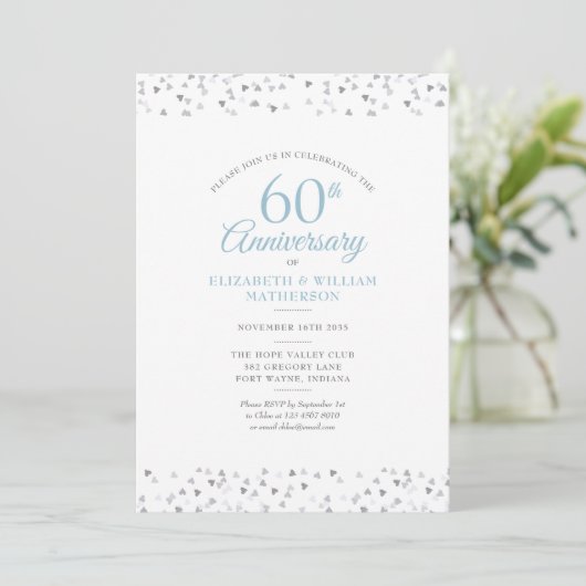 Wedding Foto 60th Jubileum Hearts Confetti Kaart (Staand voorkant)