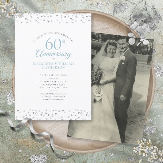 Wedding Foto 60th Jubileum Hearts Confetti Kaart