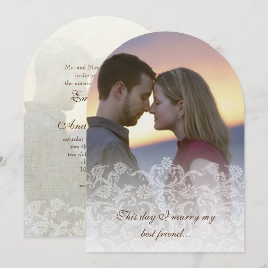 Wedding Foto  Lace Damask-uitnodigingen Kaart (Voorkant / Achterkant)