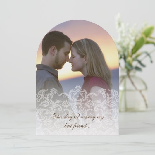 Wedding Foto  Lace Damask-uitnodigingen Kaart (Staand voorkant)