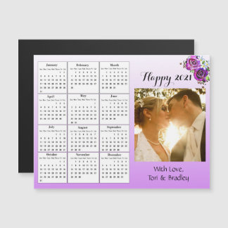 Wedding Foto Paarse Rozen Mini 2021 Agenda Magnetische Uitnodiging