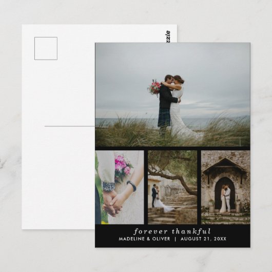 Wedding Four Photo Simple Forever Dankbaar Briefkaart (Voorkant / Achterkant)