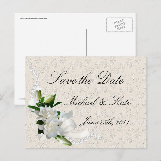 Wedding Gardenias Aankondigingskaart (Voorkant / Achterkant)