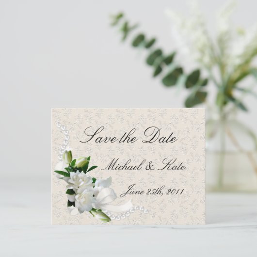 Wedding Gardenias Aankondigingskaart (Staand voorkant)