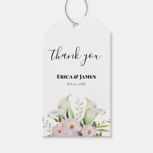 Wedding Gentle White Calla Lily Rozen Waterverf Cadeaulabel (Voorkant)