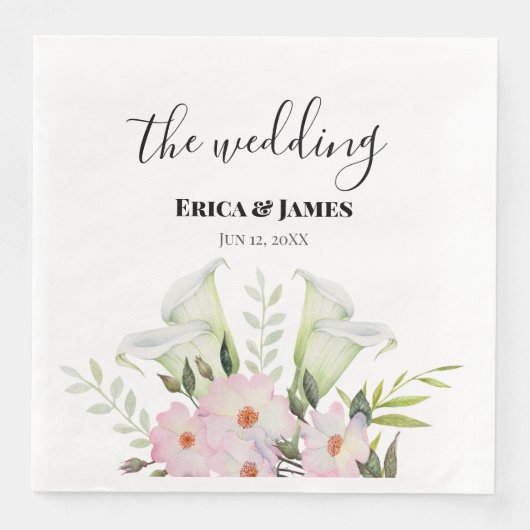 Wedding Gentle White Calla Lily Rozen Waterverf F Servet (Voorkant)