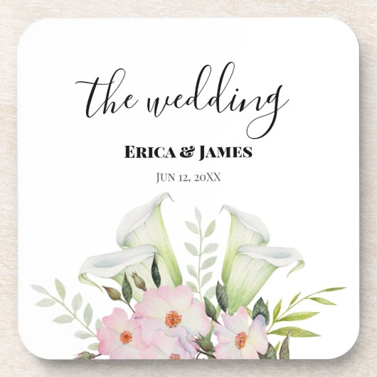 Wedding Gentle White Calla Lily Rozen Waterverf S Bier Onderzetter (Voorkant)