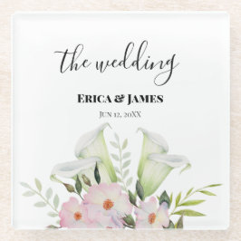 Wedding Gentle White Calla Lily Rozen Waterverf S Glazen Onderzetter