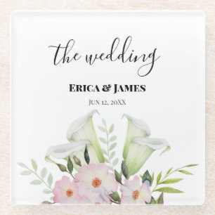 Wedding Gentle White Calla Lily Rozen Waterverf S Glazen Onderzetter