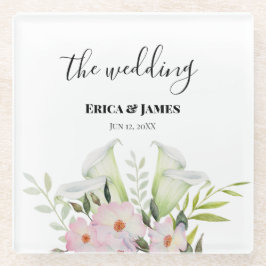 Wedding Gentle White Calla Lily Rozen Waterverf S Glazen Onderzetter