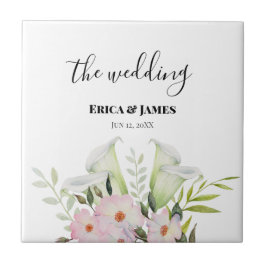 Wedding Gentle White Calla Lily Rozen Waterverf S Tegeltje