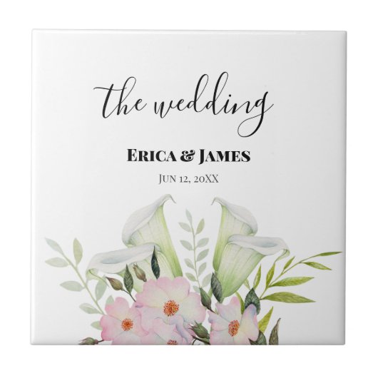 Wedding Gentle White Calla Lily Rozen Waterverf S Tegeltje (Voorkant)