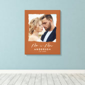Wedding gepersonaliseerde moderne foto Mr en Mrs. Canvas Afdruk (Insitu (Houten vloer))