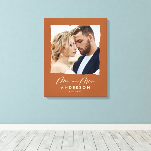 Wedding gepersonaliseerde moderne foto Mr en Mrs. Canvas Afdruk (Insitu (Houten vloer))