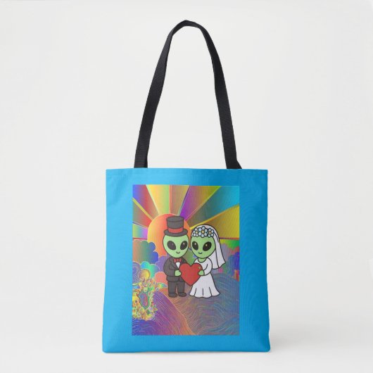 Wedding Gift Alien Bride and Groom Psychedelic Tote Bag (Voorkant)