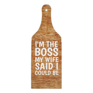 WEDDING GIFT CUTTING BOARD PADDLE, IK BEN DE BOSS SNIJPLANK