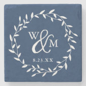 Wedding Gift Keepomwille Floral Wreath Monogram Stenen Onderzetter (Voorkant)