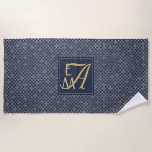 Wedding Gift Monogram Navy Blue Mermaid Scales Strandlaken