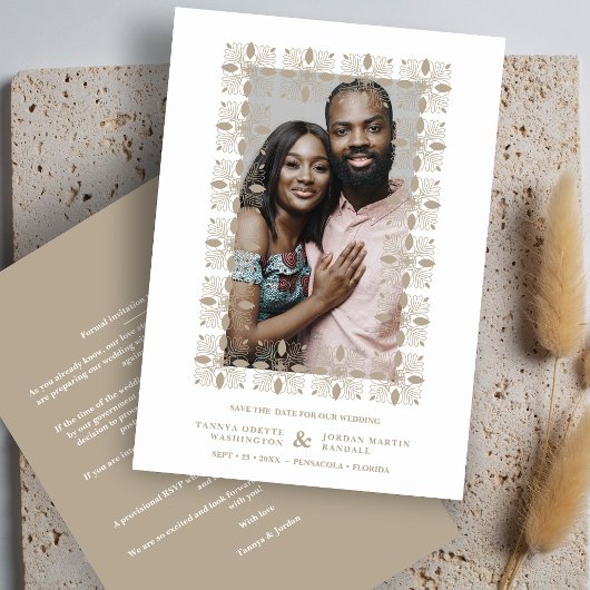 Wedding Gold Fancy Ornament Lace Effect Modern Save The Date