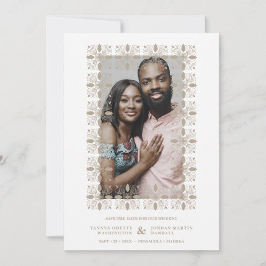 Wedding Gold Fancy Ornament Lace Effect Modern Save The Date (Voorkant)