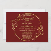 Wedding Gold Floral Wreath Red Rehearsal Dinner Kaart (Voorkant)