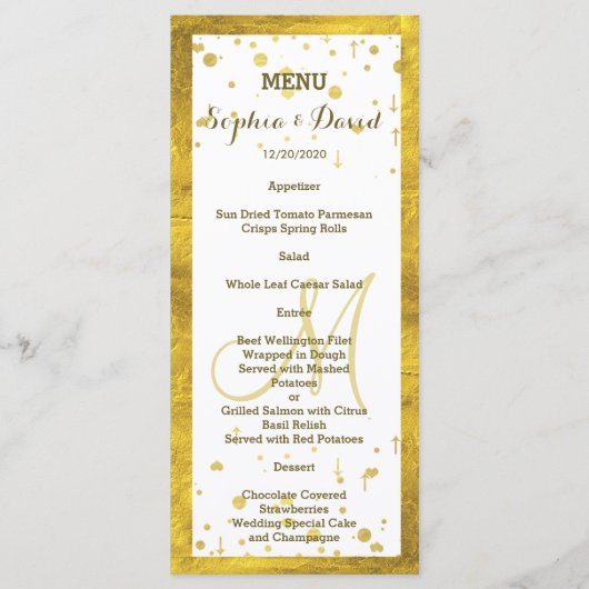Wedding Gold Foil Lijst Confetti Custom Menu (Voorkant)