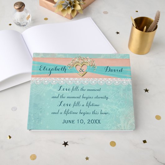 Wedding Gold Heart and Ribbon Gastenboek (Voorkant open)