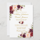 Wedding Gold Waterverf Burgundy Floral Kaart (Voorkant)