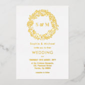 Wedding Gold Yellow Floral Wreath Folie Uitnodiging (Voorkant)