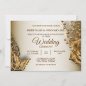 Wedding Golden Beige Floral Butterfly  Kaart (Voorkant)