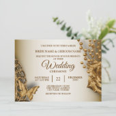 Wedding Golden Beige Floral Butterfly  Kaart (Staand voorkant)