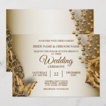 Wedding Golden Beige Floral Butterfly 