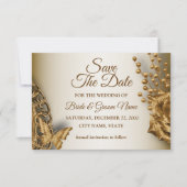 Wedding Golden Beige Floral Butterfly  Save The Date (Voorkant)
