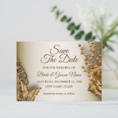 Wedding Golden Beige Floral Butterfly  Save The Date (Staand voorkant)