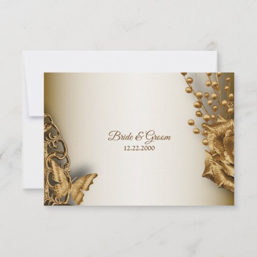 Wedding Golden Beige Floral Butterfly  Save The Date (Achterkant)