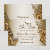 Wedding Golden Beige Floral Butterfly  Save The Date (Voorkant / Achterkant)