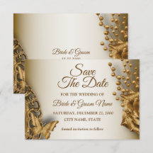 Wedding Golden Beige Floral Butterfly 