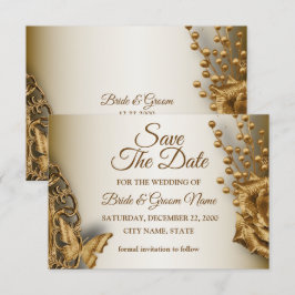 Wedding Golden Beige Floral Butterfly  Save The Date