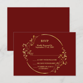 Wedding Golden Floral Geometric Wreath Red RSVP Kaartje