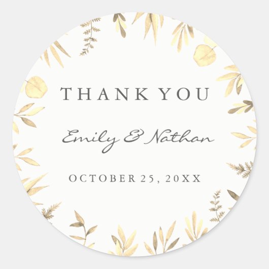 Wedding Golden Leaf Dank je Sticker (Voorkant)