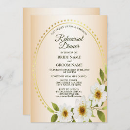 Wedding Golden White Floral Peach Rehearsal Dinner Kaart
