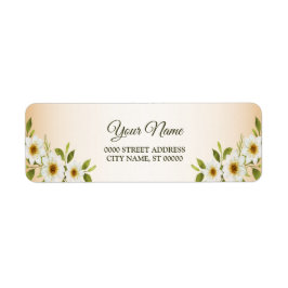 Wedding Golden White Floral Peach Return Address Etiket