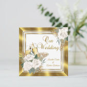 Wedding Golden White Rose Champagne Gold Kaart (Staand voorkant)