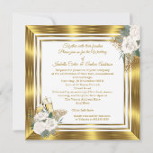 Wedding Golden White Rose Champagne Gold Kaart (Achterkant)