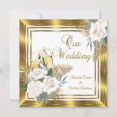 Wedding Golden White Rose Champagne Gold Kaart (Voorkant)