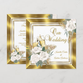 Wedding Golden White Rose Champagne Gold Kaart